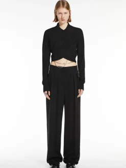Wide-fit stretch wool trousers