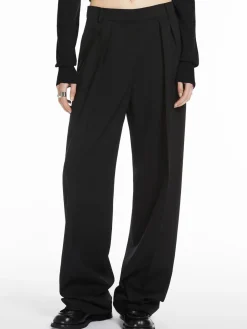 Wide-fit stretch wool trousers