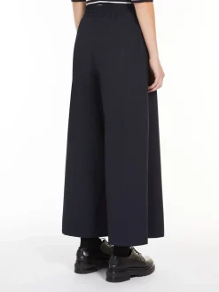 Wide-fit stretch wool trousers