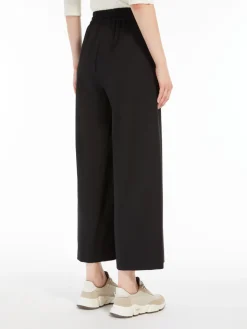 Wide-fit stretch wool trousers