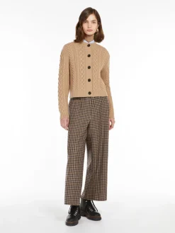 Wide-fit wool and cotton trousers