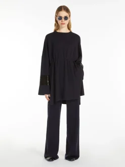 Wide-leg wool yarn trousers
