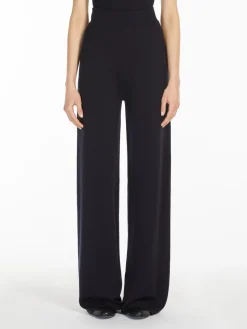 Wide-leg wool yarn trousers