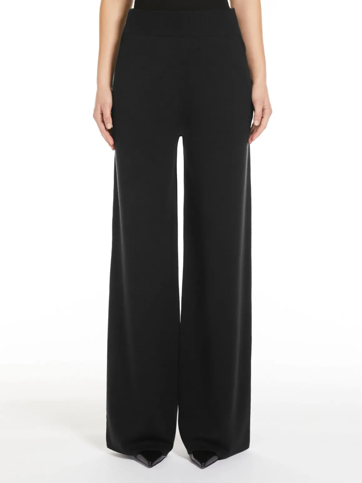 Wide-leg wool yarn trousers
