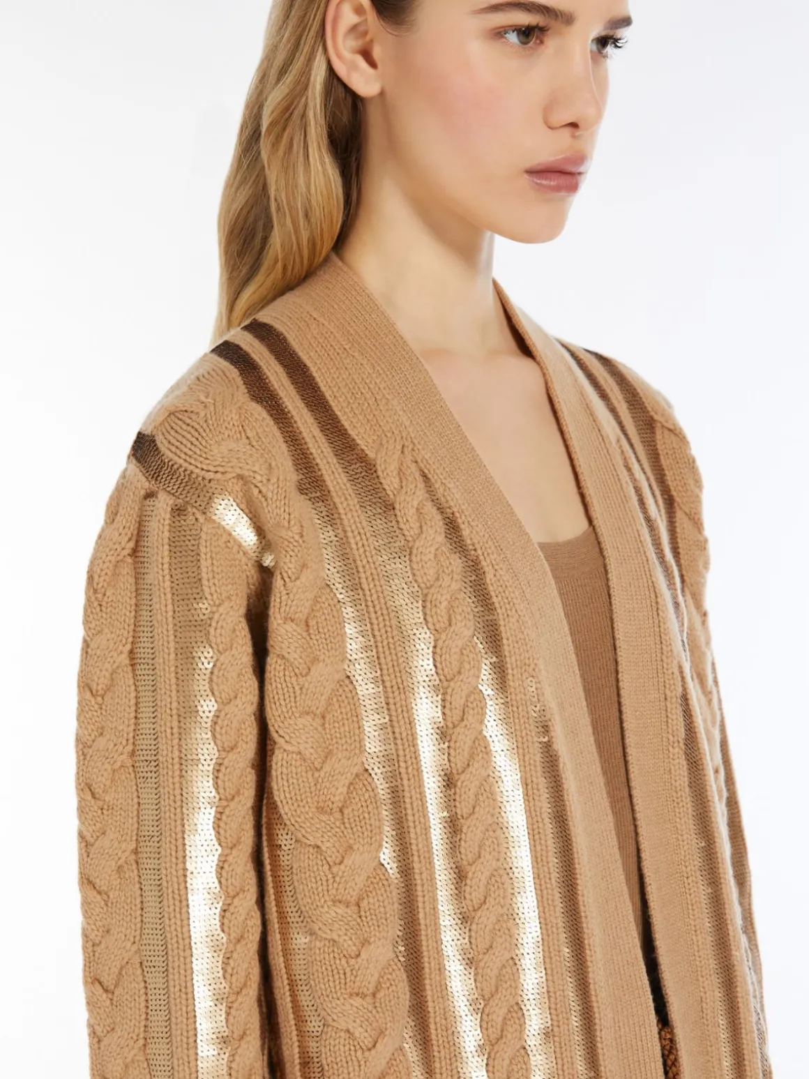 Wool and cashmere cardigan with sequins