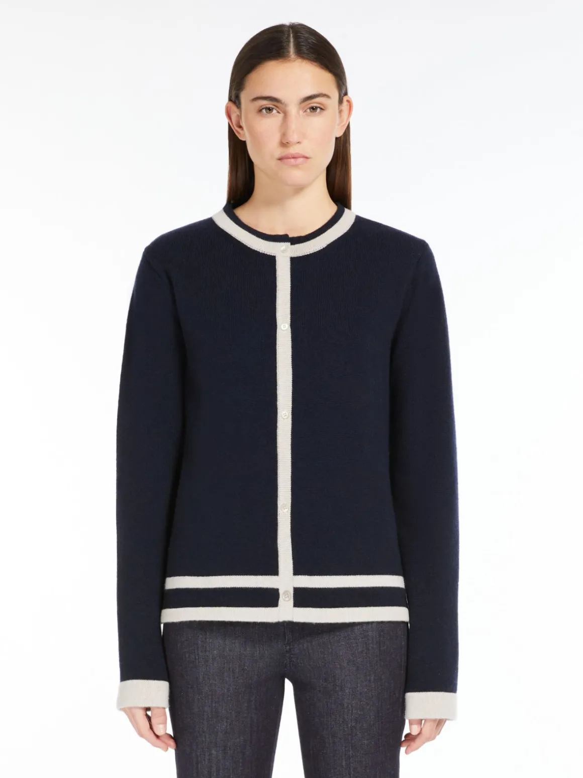 Wool and cashmere cardigan with intarsia