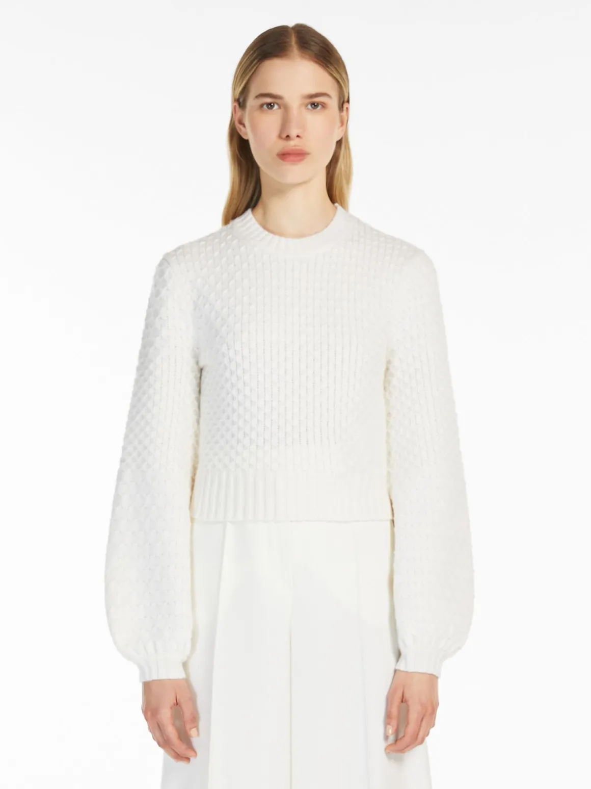 Wool and cashmere decorative-stitch knit jumper