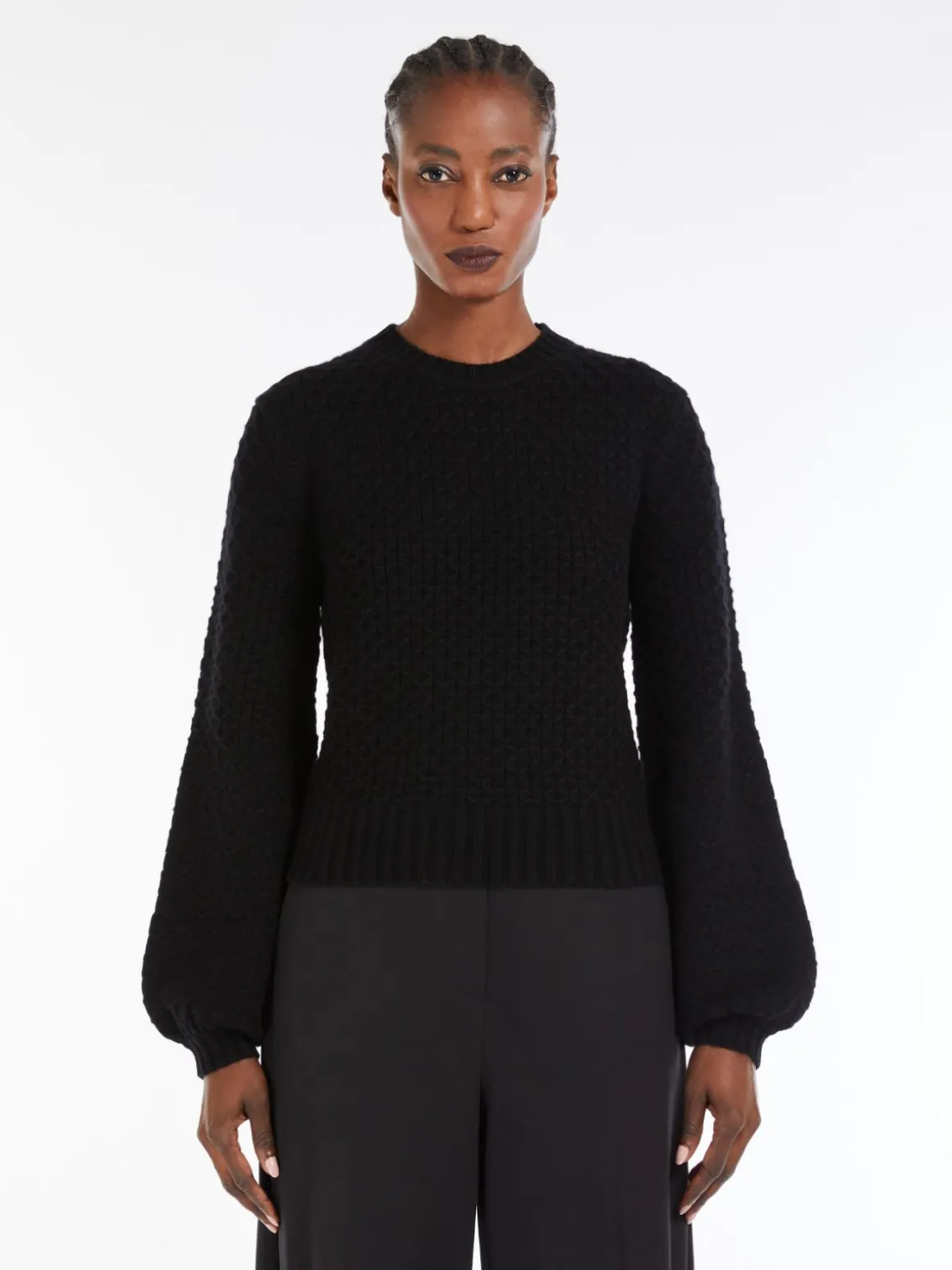 Wool and cashmere decorative-stitch knit jumper