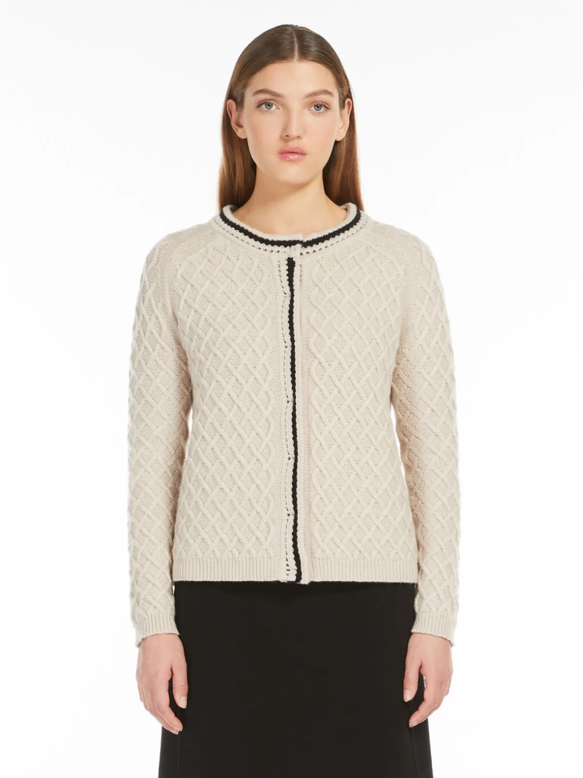 Wool and cashmere diamond-pattern cardigan