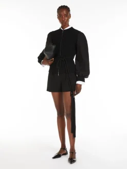 Wool cardigan with silk sleeves