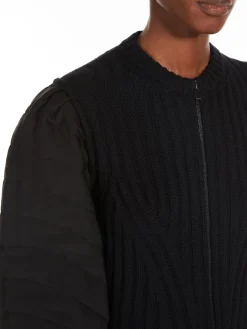 Wool cardigan with silk sleeves