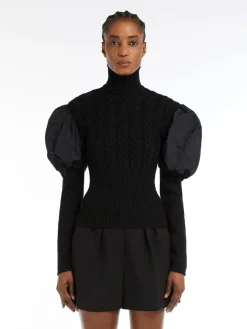 Wool jumper with taffeta sleeves