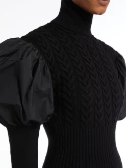 Wool jumper with taffeta sleeves