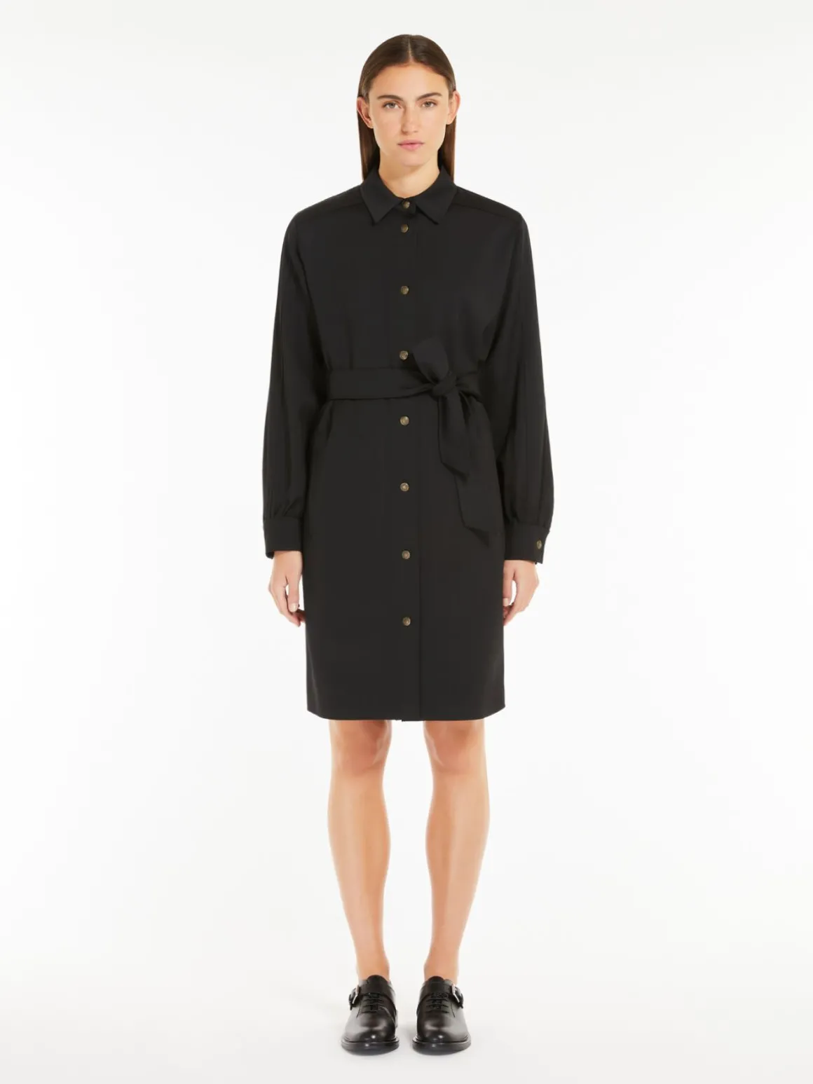 Wool satin shirt dress