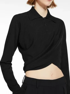 Wool sweater with crossover drape detail