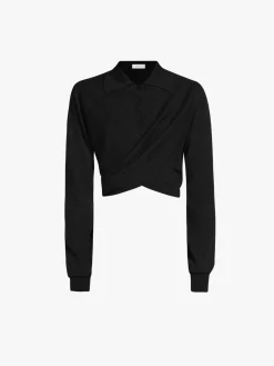 Wool sweater with crossover drape detail