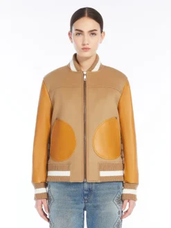 Wool, velvet and leather bomber jacket