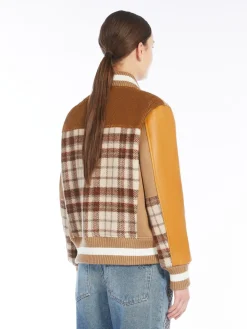 Wool, velvet and leather bomber jacket