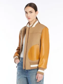Wool, velvet and leather bomber jacket